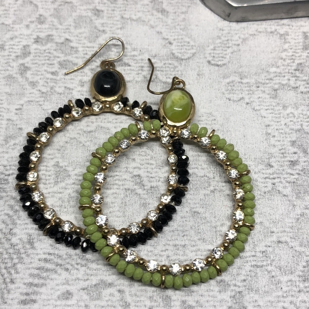 BUNDLE lot 2 bejeweld round circular statement earrings boho festival dangle.